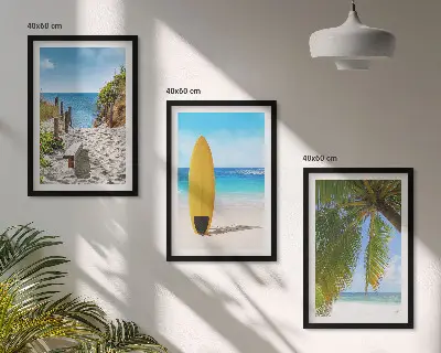 Bilder-3er-Set mit Rahmen Urlaubsstrände, Wellen und Palmen