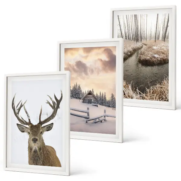 Hirschhütte in Winterlandschaft gerahmtes Bilderset