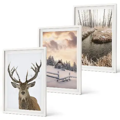 Hirschhütte in Winterlandschaft gerahmtes Bilderset