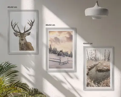 Hirschhütte in Winterlandschaft gerahmtes Bilderset