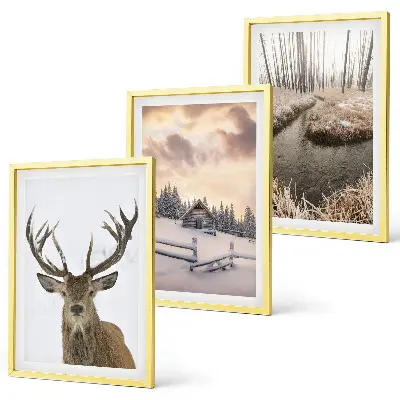 Hirschhütte in Winterlandschaft gerahmtes Bilderset