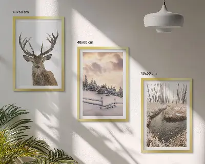 Hirschhütte in Winterlandschaft gerahmtes Bilderset