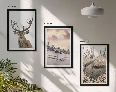 Hirschhütte in Winterlandschaft gerahmtes Bilderset