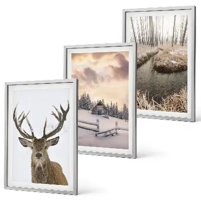Hirschhütte in Winterlandschaft gerahmtes Bilderset