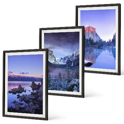 Bilder-3er-set mit rahmen Berglandschaften, Sonnenuntergang, Wasser