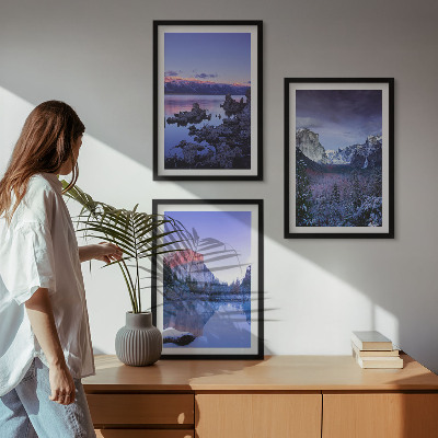 Bilder-3er-set mit rahmen Berglandschaften, Sonnenuntergang, Wasser