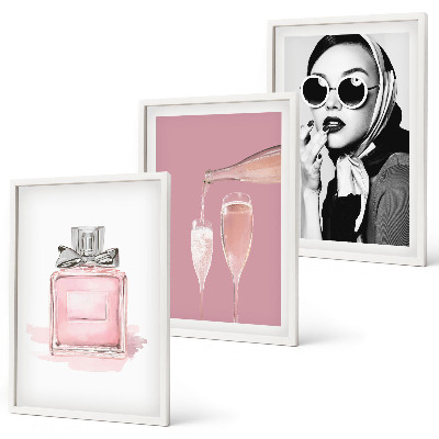 Bilder-3er-set mit rahmen Stilvolle pinkfarbene Accessoires