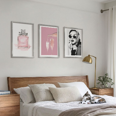 Bilder-3er-set mit rahmen Stilvolle pinkfarbene Accessoires