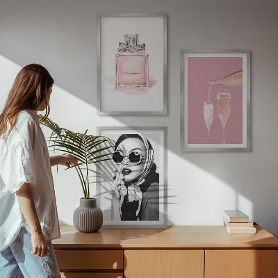 Bilder-3er-set mit rahmen Stilvolle pinkfarbene Accessoires