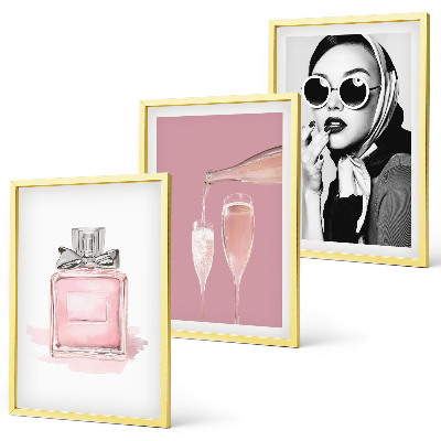 Bilder-3er-set mit rahmen Stilvolle pinkfarbene Accessoires