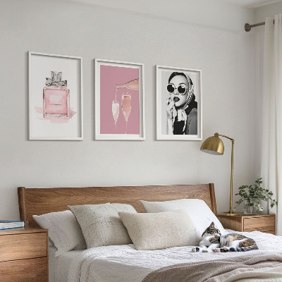 Bilder-3er-set mit rahmen Stilvolle pinkfarbene Accessoires