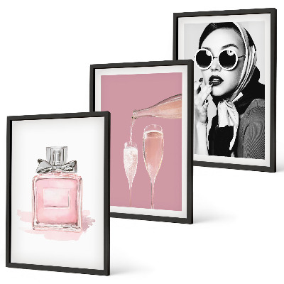 Bilder-3er-set mit rahmen Stilvolle pinkfarbene Accessoires