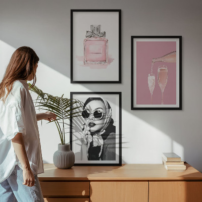 Bilder-3er-set mit rahmen Stilvolle pinkfarbene Accessoires