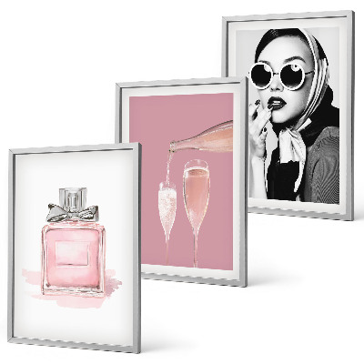 Bilder-3er-set mit rahmen Stilvolle pinkfarbene Accessoires