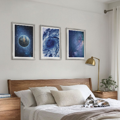 Bilder-3er-set mit rahmen Erde Weltraumsturm Galaxie