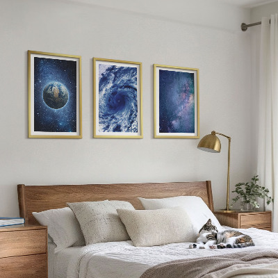 Bilder-3er-set mit rahmen Erde Weltraumsturm Galaxie