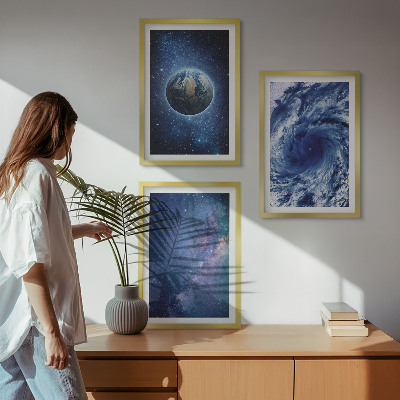 Bilder-3er-set mit rahmen Erde Weltraumsturm Galaxie