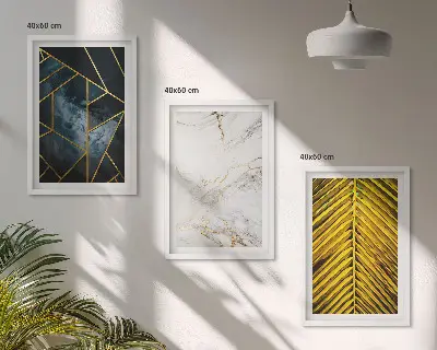 Gerahmtes Bilderset mit geometrischen Mustern und Vegetation