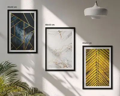 Gerahmtes Bilderset mit geometrischen Mustern und Vegetation
