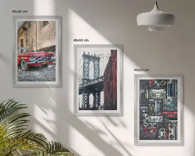 Alte Autobrücke Brooklyn Retro-Audio 3er-Set Bilder mit Rahmen