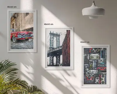 Alte Autobrücke Brooklyn Retro-Audio 3er-Set Bilder mit Rahmen