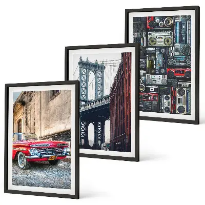 Alte Autobrücke Brooklyn Retro-Audio 3er-Set Bilder mit Rahmen