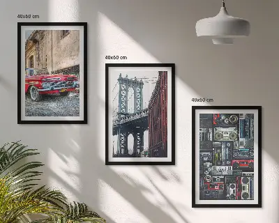 Alte Autobrücke Brooklyn Retro-Audio 3er-Set Bilder mit Rahmen