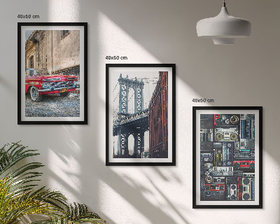 Bilder-3er-set mit rahmen Alte Autobrücke Brooklyn Retro-Audio