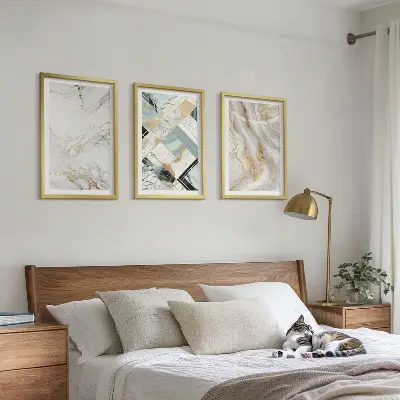 3er-Set Bilder mit Rahmen mit elegantem Marmormuster
