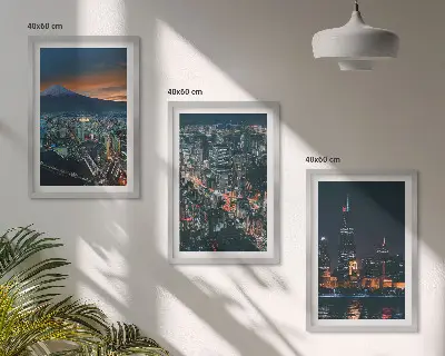 Gerahmtes Bilderset Stadtpanorama bei Nacht