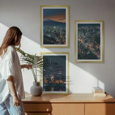 Gerahmtes Bilderset Stadtpanorama bei Nacht