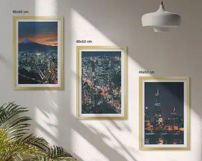 Gerahmtes Bilderset Stadtpanorama bei Nacht