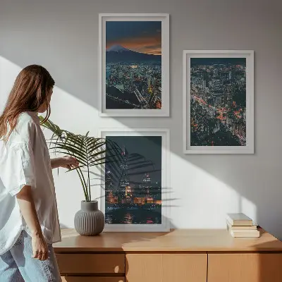 Gerahmtes Bilderset Stadtpanorama bei Nacht