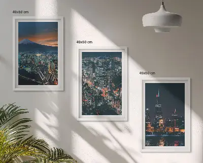 Gerahmtes Bilderset Stadtpanorama bei Nacht