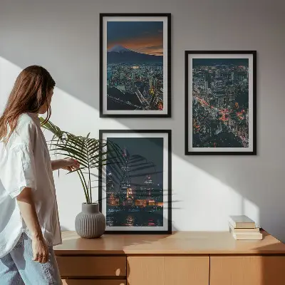 Gerahmtes Bilderset Stadtpanorama bei Nacht