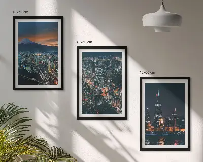 Gerahmtes Bilderset Stadtpanorama bei Nacht