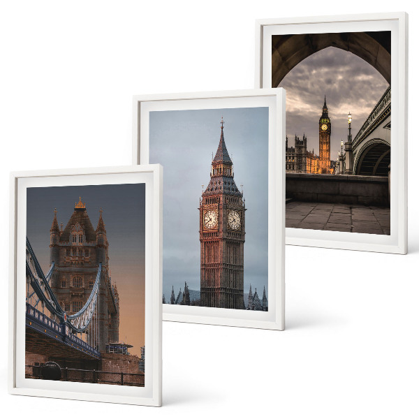 Bilder-3er-set mit rahmen London Bridge Big Ben Uhr