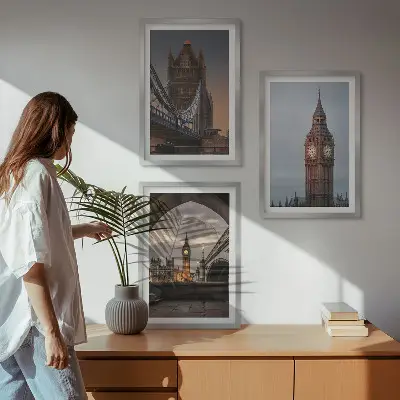 London Bridge und Big Ben Wandbild 3er-Set mit Rahmen