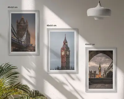 London Bridge und Big Ben Wandbild 3er-Set mit Rahmen