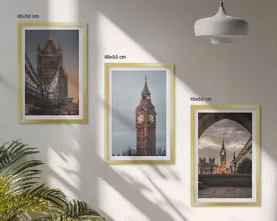 London Bridge und Big Ben Wandbild 3er-Set mit Rahmen