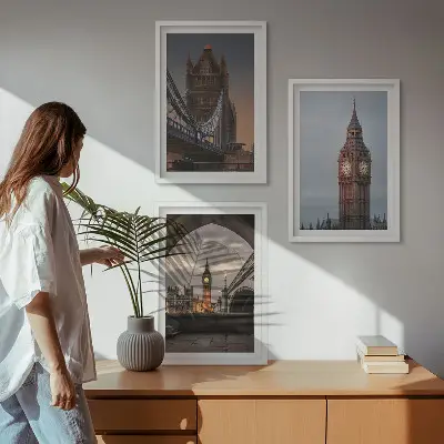 London Bridge und Big Ben Wandbild 3er-Set mit Rahmen