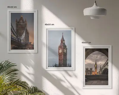London Bridge und Big Ben Wandbild 3er-Set mit Rahmen