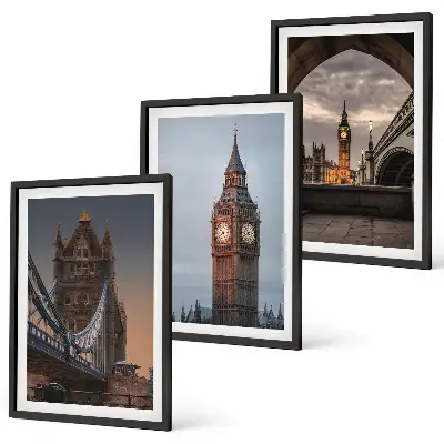 London Bridge und Big Ben Wandbild 3er-Set mit Rahmen
