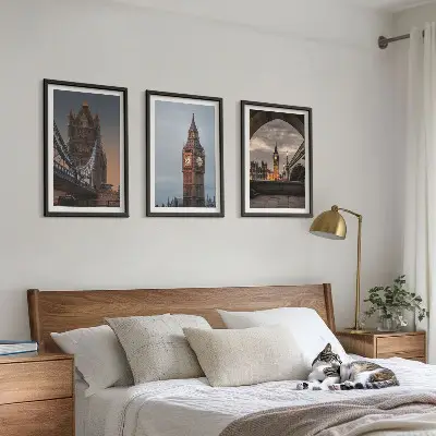 London Bridge und Big Ben Wandbild 3er-Set mit Rahmen