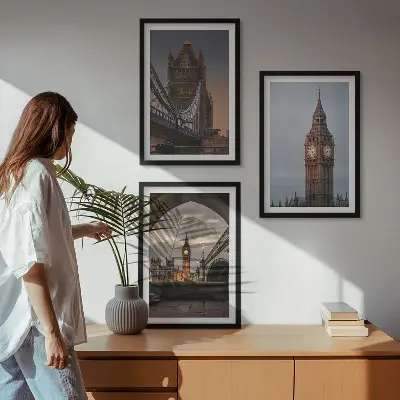 London Bridge und Big Ben Wandbild 3er-Set mit Rahmen
