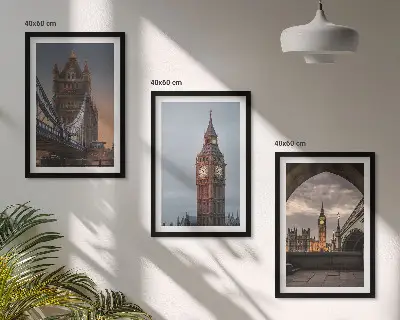 London Bridge und Big Ben Wandbild 3er-Set mit Rahmen