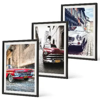 Oldtimer in Städten 3er-Set Bilder mit Rahmen
