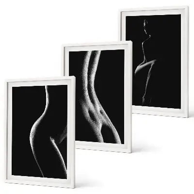 Schwarz-weiße weibliche Silhouetten 3er-Set Bilder mit Rahmen