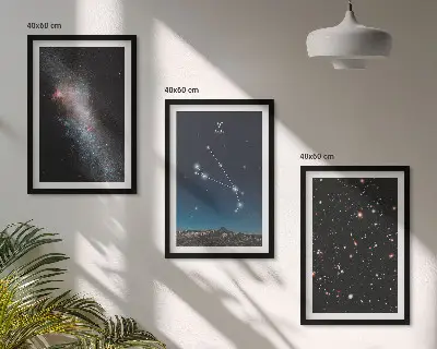 Gerahmtes Bilderset mit kosmischen Galaxienlandschaften