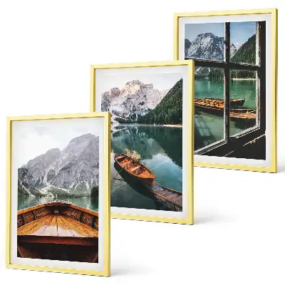 Fenster für Boote auf dem Bergsee 3er-Set Bilder mit Rahmen